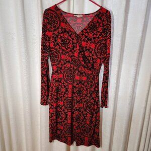 Dress, Dana Buchman, Medium, Red with black pattern
